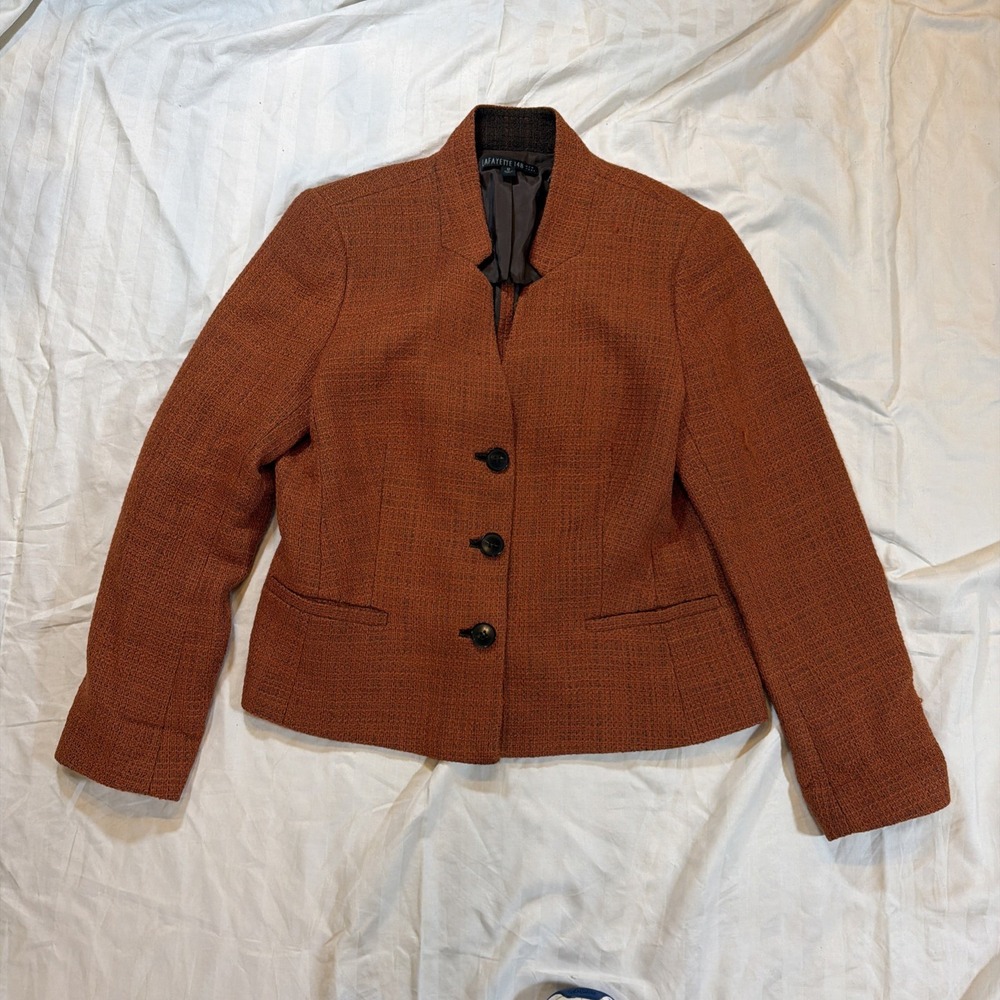 Rare Lafayette 148 ‘Sex In The City” Orange Tweed Button Up Jacket, Blazer Sz 12
